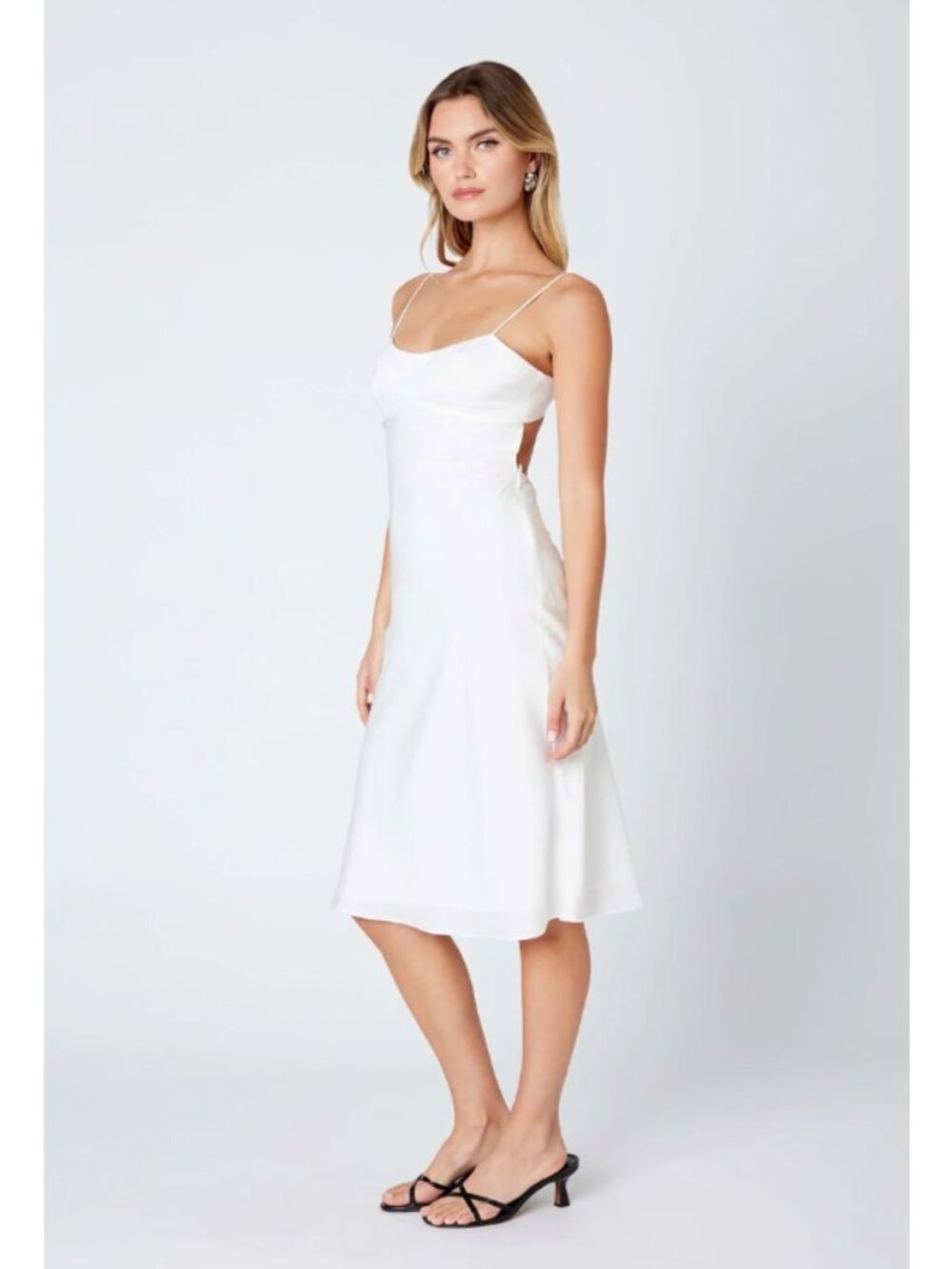 White Satin Cami Midi Dress